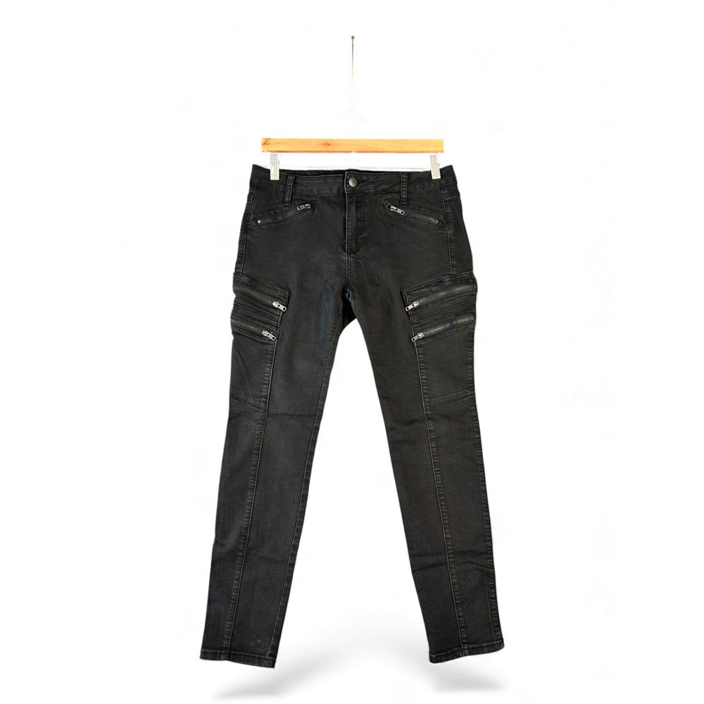 DENIM BLVD Womens Black Zip Pocket‎ Skinny Cargo Pants Jeans Size 13